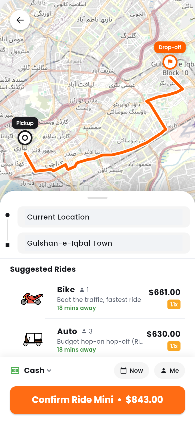 Fare sheet with route and ride classes