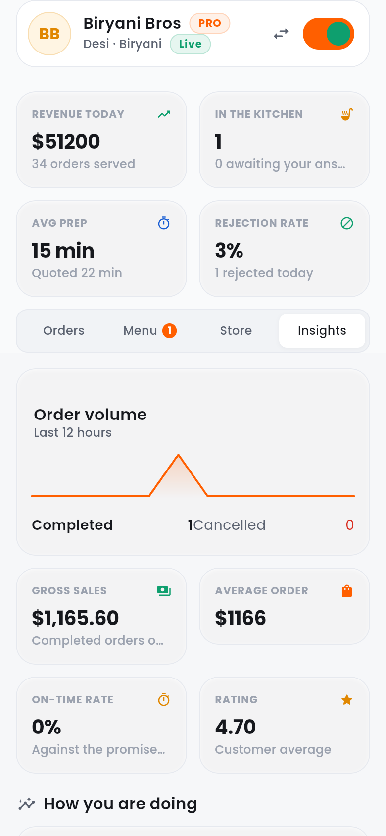 Merchant insights screen