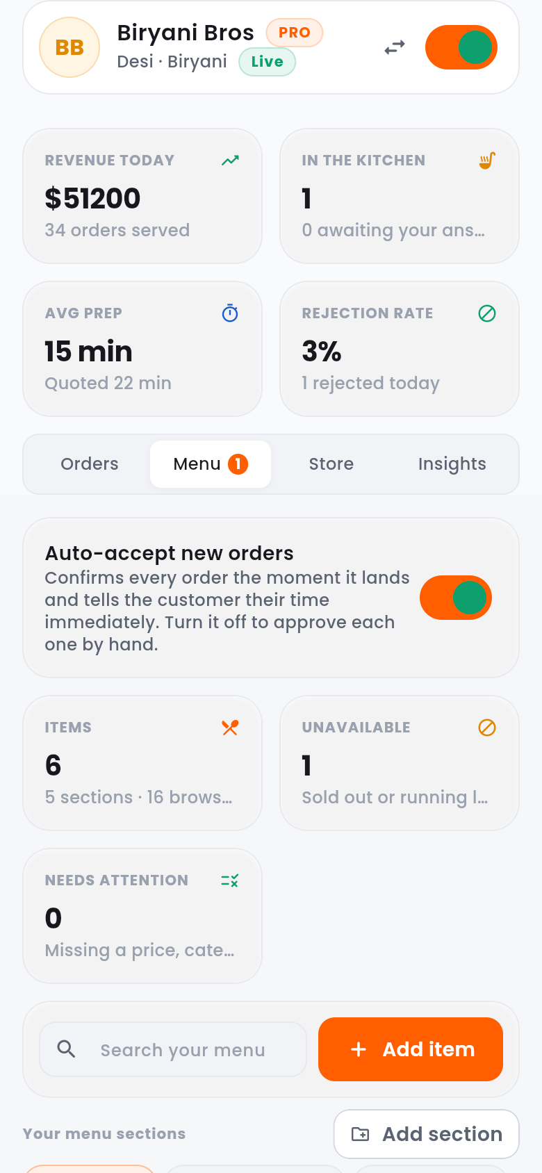 Merchant menu editor