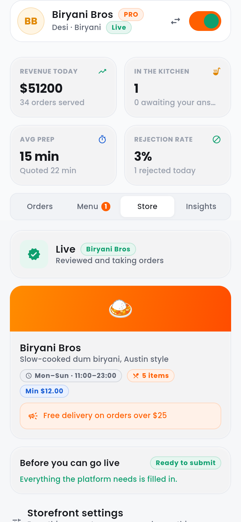 Merchant storefront settings